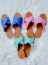 ON MY WAY OUT CRISS CROSS SLIDE SLIPPERS - BUBBLEGUM PINK