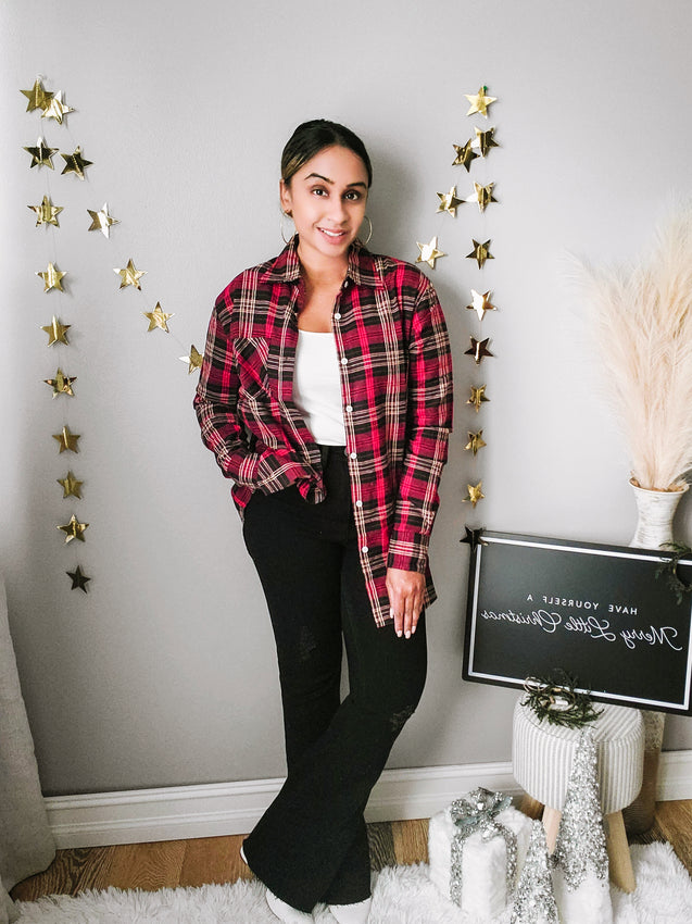 RED AND BLACK PLAID | FLANNEL BUTTON DOWN SHIRT