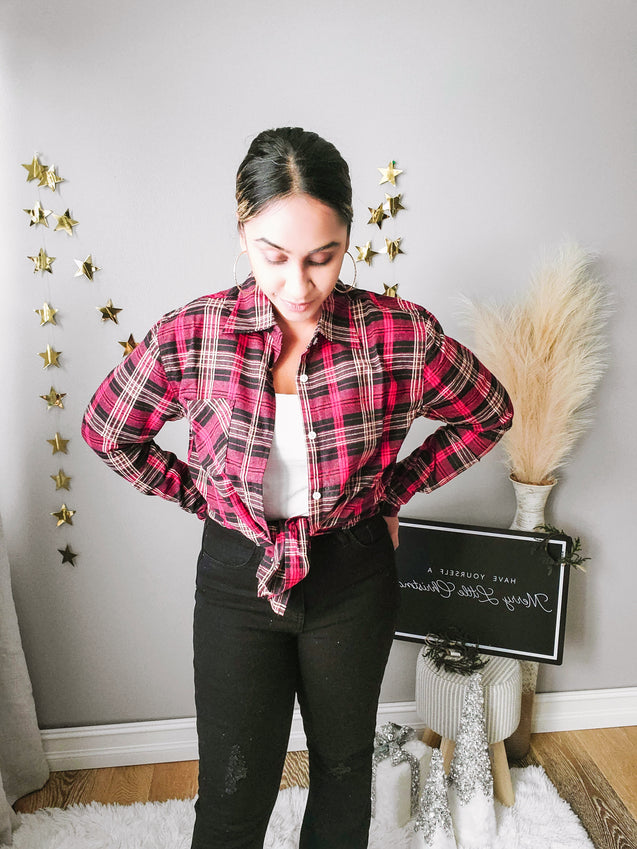 RED AND BLACK PLAID | FLANNEL BUTTON DOWN SHIRT